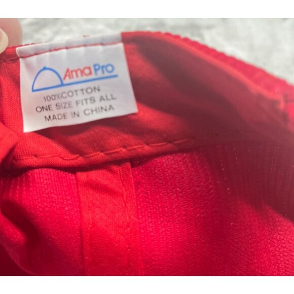Carnation Corduroy Hat Vintage Potato Person Red Baseball Cap Ama Pro Zip Strap - Picture 4 of 11